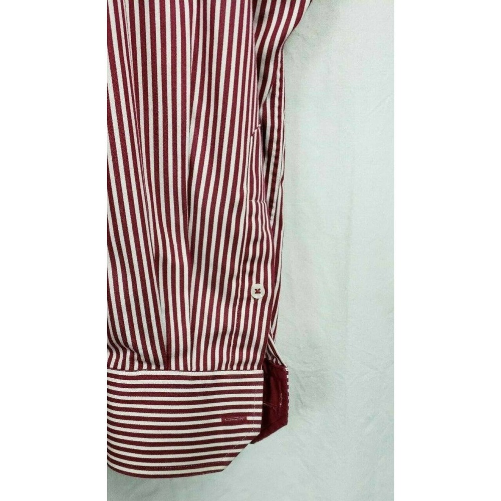 Dressmann.com Mens Button Down Shirt Long Sleeves Sz 43/44 XL Red/White Stripe - Picture 7 of 10